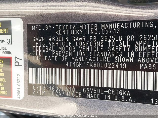 Photo 8 VIN: 4T1BK1FK8DU022419 - TOYOTA CAMRY 