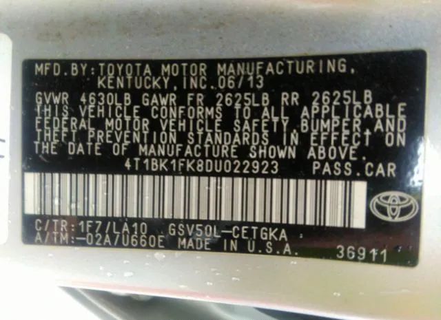 Photo 8 VIN: 4T1BK1FK8DU022923 - TOYOTA CAMRY 