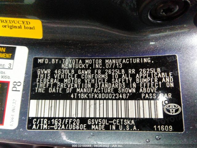 Photo 8 VIN: 4T1BK1FK8DU023487 - TOYOTA CAMRY 