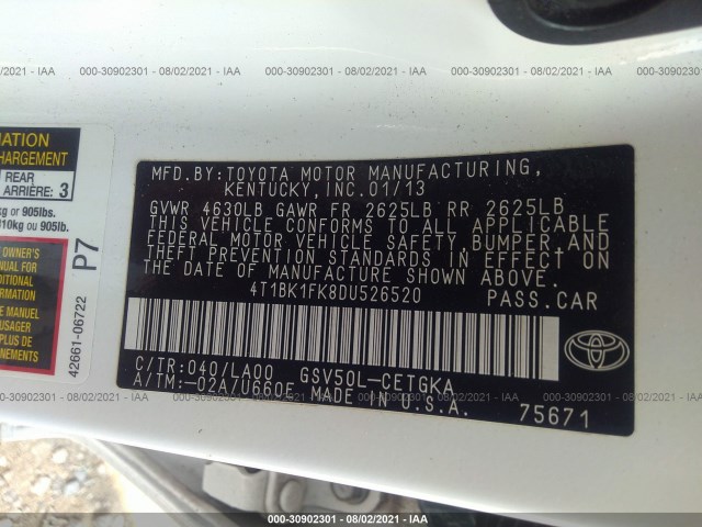 Photo 8 VIN: 4T1BK1FK8DU526520 - TOYOTA CAMRY 