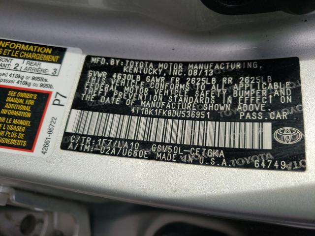 Photo 9 VIN: 4T1BK1FK8DU536951 - TOYOTA CAMRY SE 