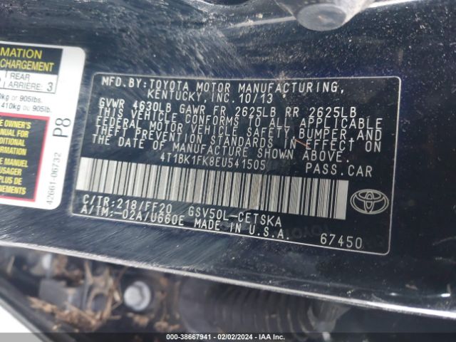 Photo 8 VIN: 4T1BK1FK8EU541505 - TOYOTA CAMRY 