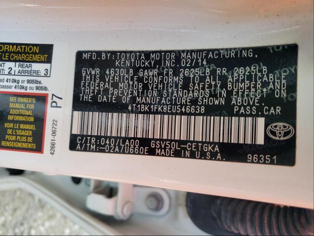 Photo 9 VIN: 4T1BK1FK8EU546638 - TOYOTA CAMRY SE 