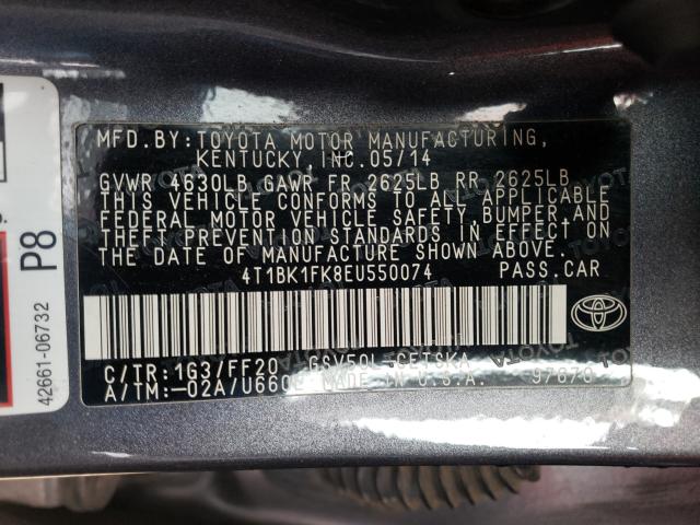 Photo 9 VIN: 4T1BK1FK8EU550074 - TOYOTA CAMRY SE 