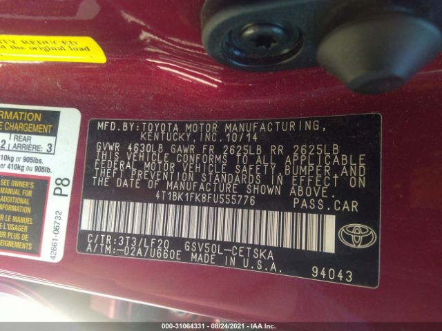 Photo 8 VIN: 4T1BK1FK8FU555776 - TOYOTA CAMRY 