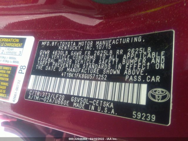 Photo 8 VIN: 4T1BK1FK8GU571252 - TOYOTA CAMRY 