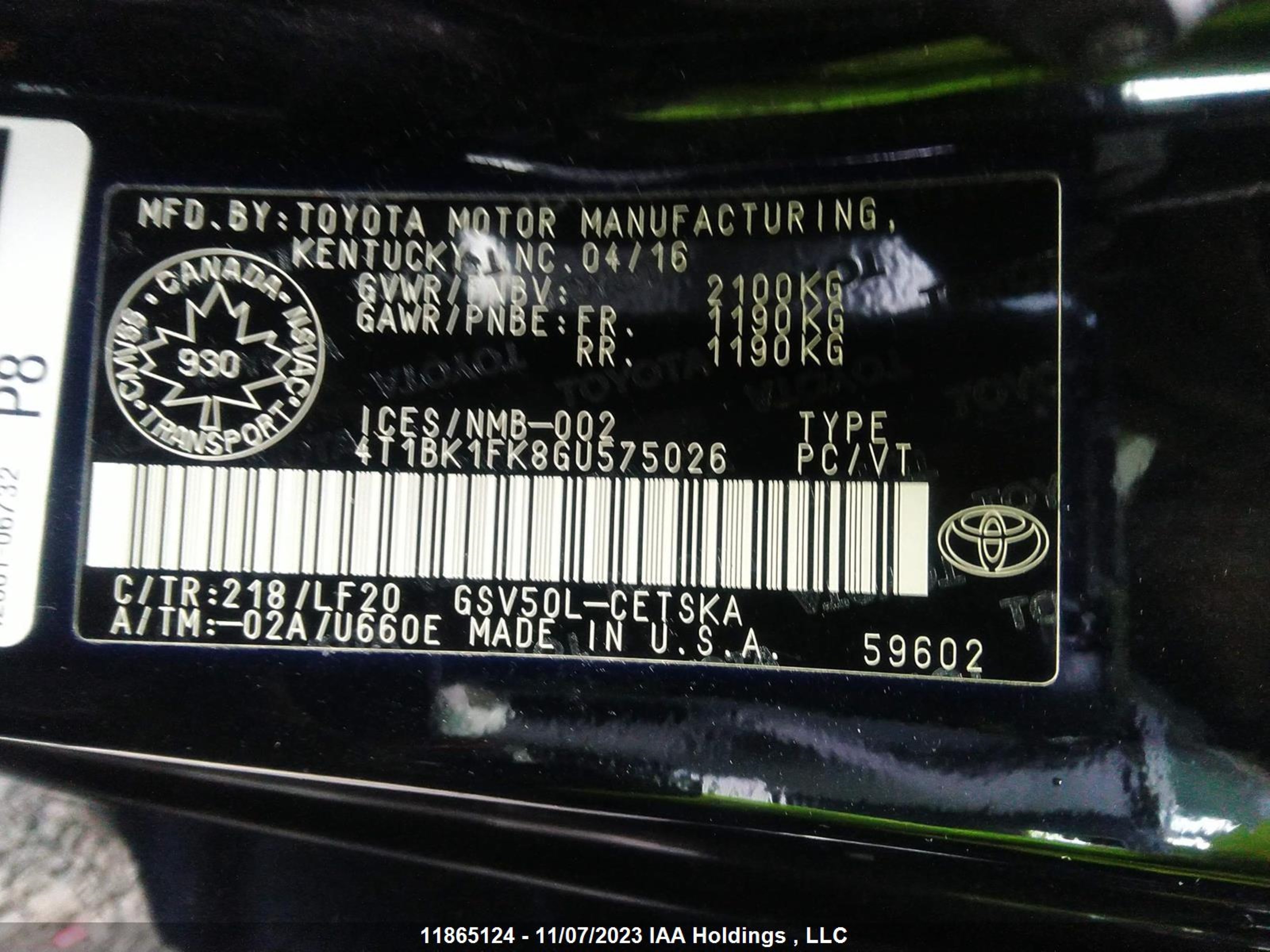 Photo 8 VIN: 4T1BK1FK8GU575026 - TOYOTA CAMRY 