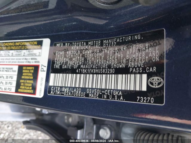 Photo 8 VIN: 4T1BK1FK8HU583290 - TOYOTA CAMRY 