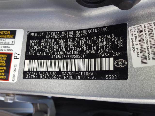 Photo 9 VIN: 4T1BK1FK8HU585041 - TOYOTA CAMRY XSE 