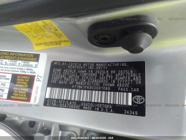 Photo 8 VIN: 4T1BK1FK9CU001089 - TOYOTA CAMRY 