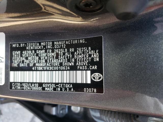 Photo 9 VIN: 4T1BK1FK9CU010634 - TOYOTA CAMRY SE 