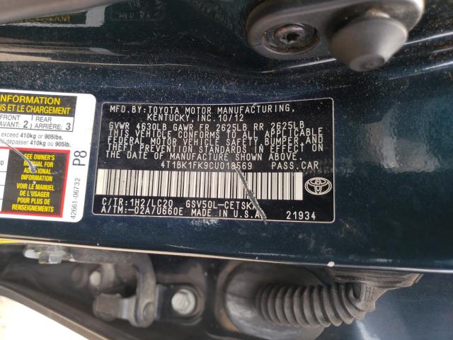 Photo 9 VIN: 4T1BK1FK9CU018569 - TOYOTA CAMRY SE 