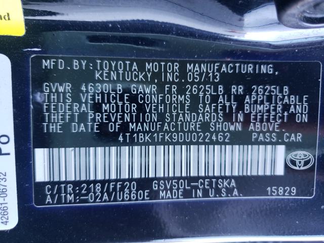 Photo 9 VIN: 4T1BK1FK9DU022462 - TOYOTA CAMRY SE 