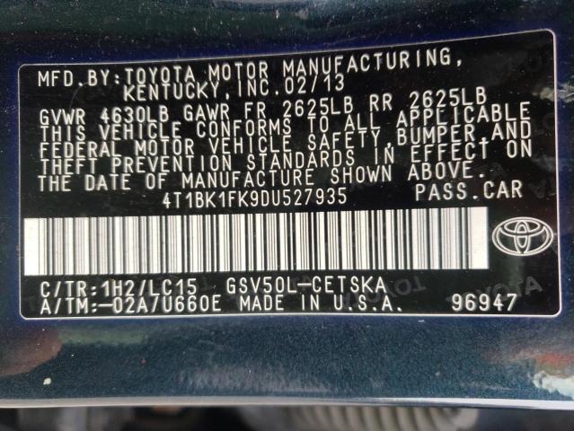 Photo 9 VIN: 4T1BK1FK9DU527935 - TOYOTA CAMRY SE 