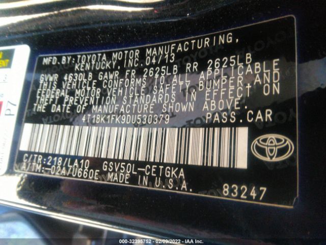 Photo 8 VIN: 4T1BK1FK9DU530379 - TOYOTA CAMRY 