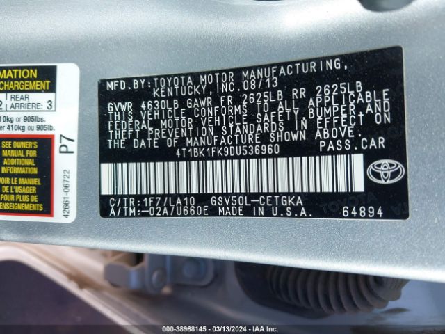 Photo 8 VIN: 4T1BK1FK9DU536960 - TOYOTA CAMRY 