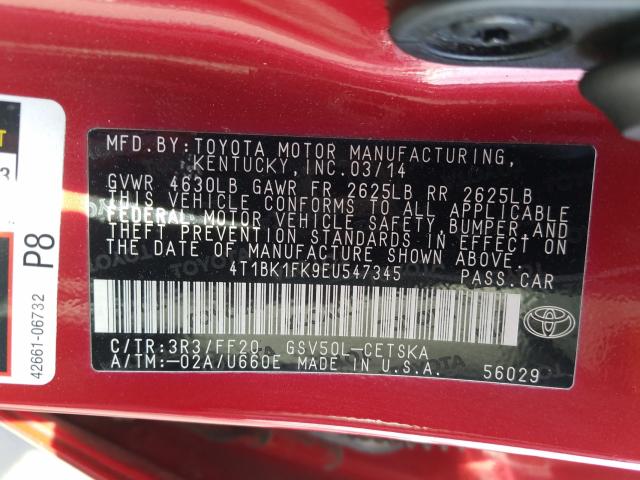 Photo 9 VIN: 4T1BK1FK9EU547345 - TOYOTA CAMRY SE 