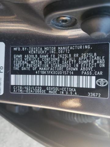 Photo 9 VIN: 4T1BK1FKXCU015714 - TOYOTA CAMRY SE 