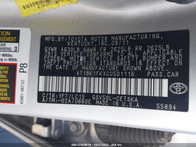 Photo 8 VIN: 4T1BK1FKXCU501116 - TOYOTA CAMRY 