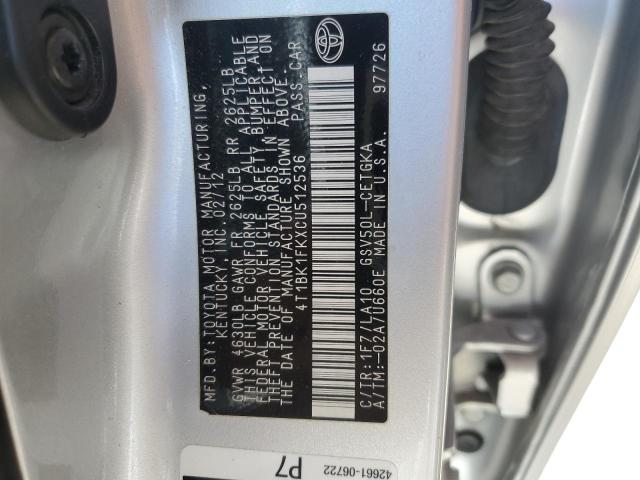 Photo 12 VIN: 4T1BK1FKXCU512536 - TOYOTA CAMRY SE 