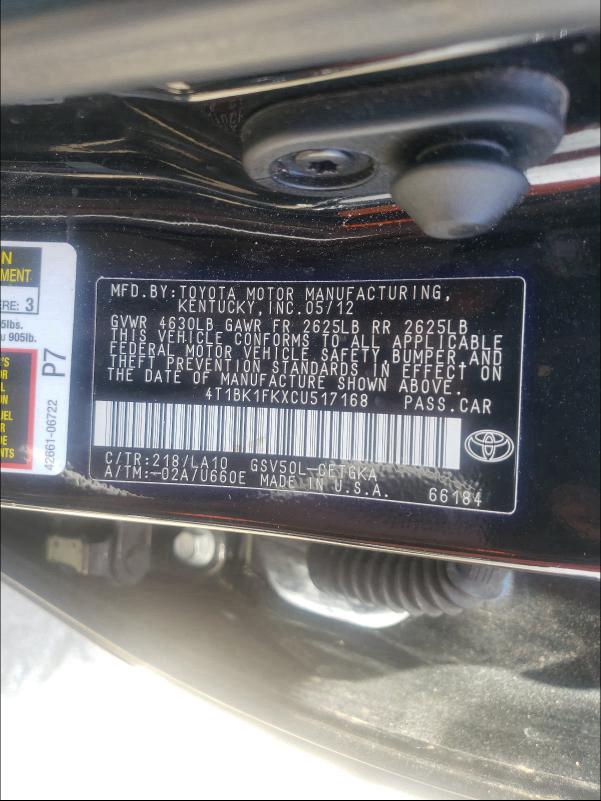 Photo 9 VIN: 4T1BK1FKXCU517168 - TOYOTA CAMRY SE 