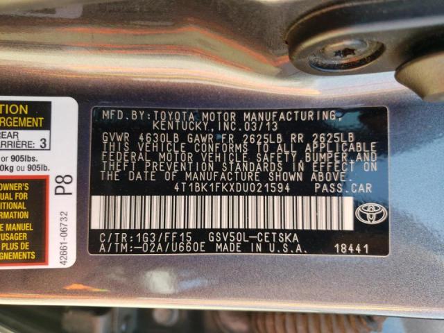 Photo 11 VIN: 4T1BK1FKXDU021594 - TOYOTA CAMRY SE 