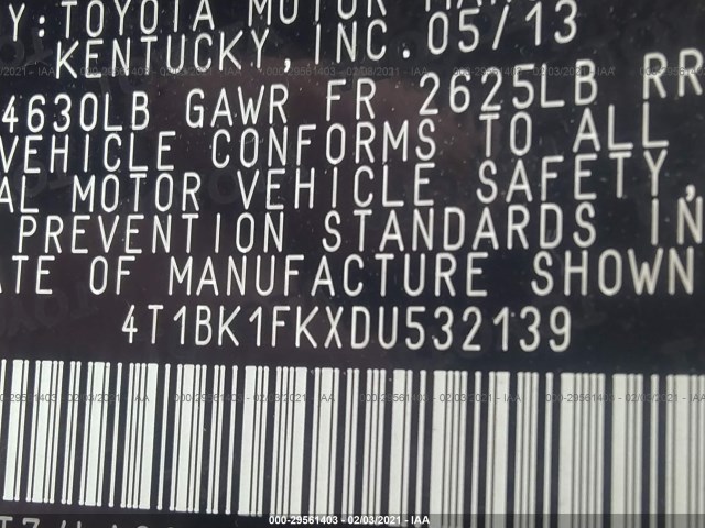 Photo 8 VIN: 4T1BK1FKXDU532139 - TOYOTA CAMRY 