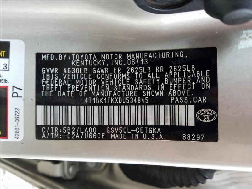 Photo 9 VIN: 4T1BK1FKXDU534845 - TOYOTA CAMRY SE 