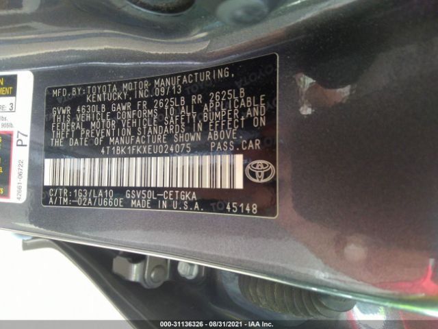 Photo 8 VIN: 4T1BK1FKXEU024075 - TOYOTA CAMRY 