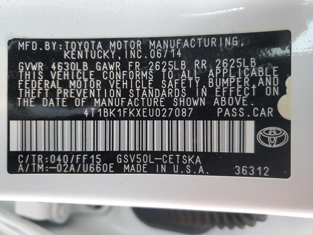 Photo 12 VIN: 4T1BK1FKXEU027087 - TOYOTA CAMRY SE 