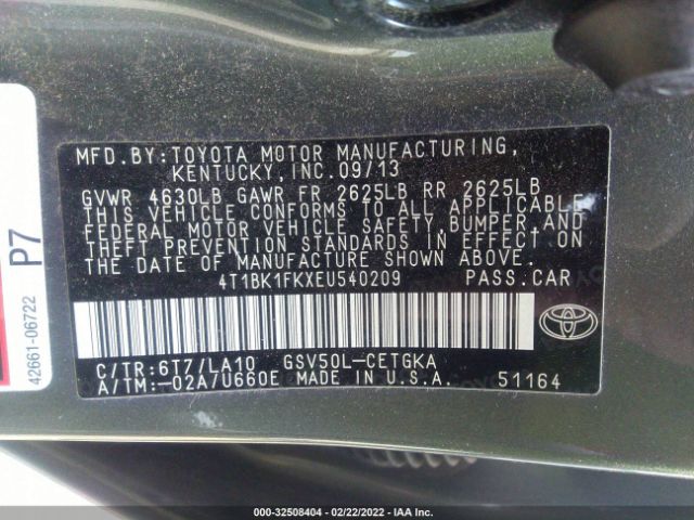 Photo 8 VIN: 4T1BK1FKXEU540209 - TOYOTA CAMRY 