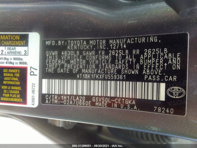 Photo 8 VIN: 4T1BK1FKXFU559361 - TOYOTA CAMRY 