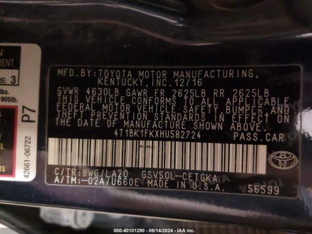 Photo 8 VIN: 4T1BK1FKXHU582724 - TOYOTA CAMRY 