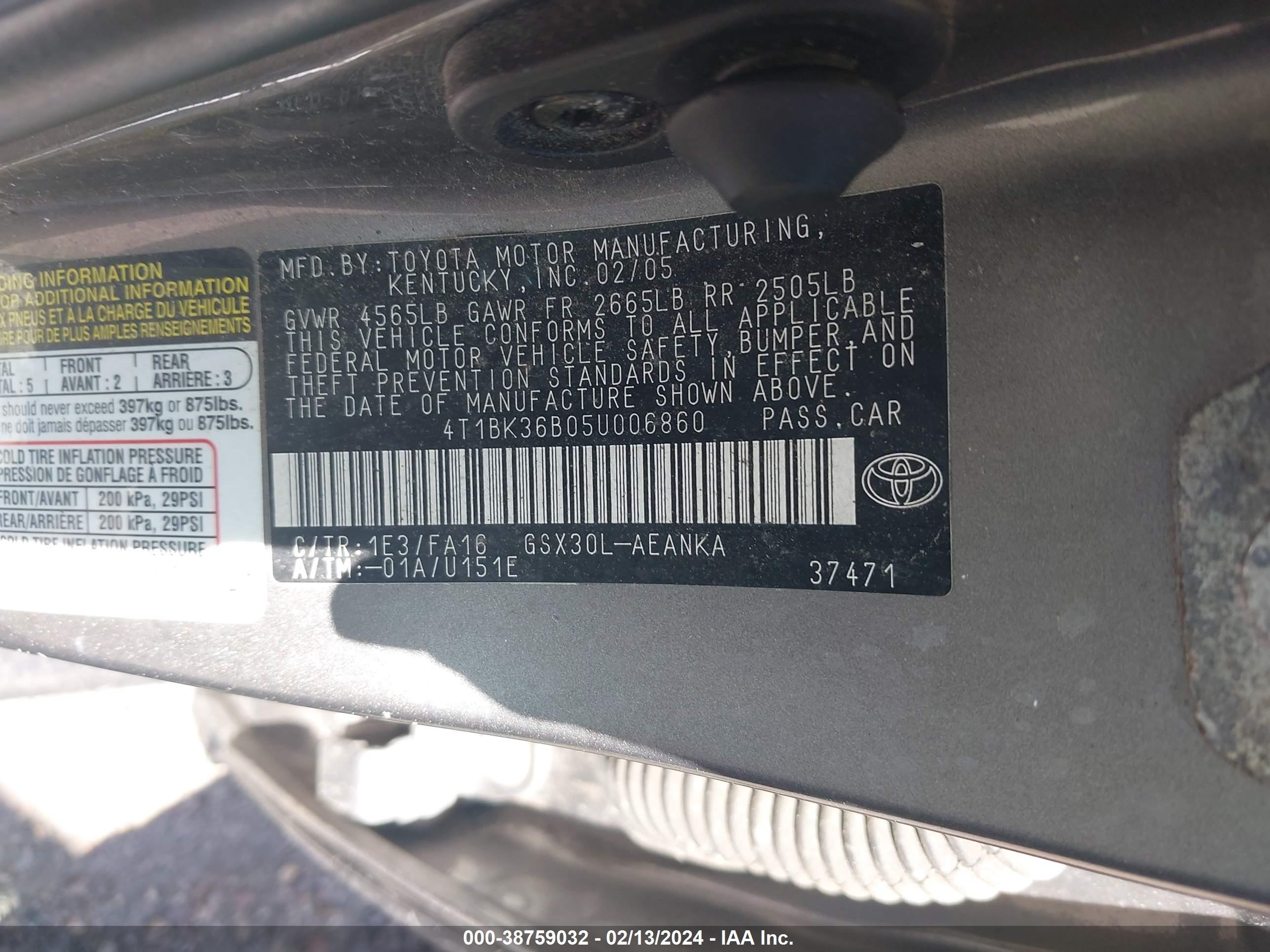 Photo 8 VIN: 4T1BK36B05U006860 - TOYOTA AVALON 