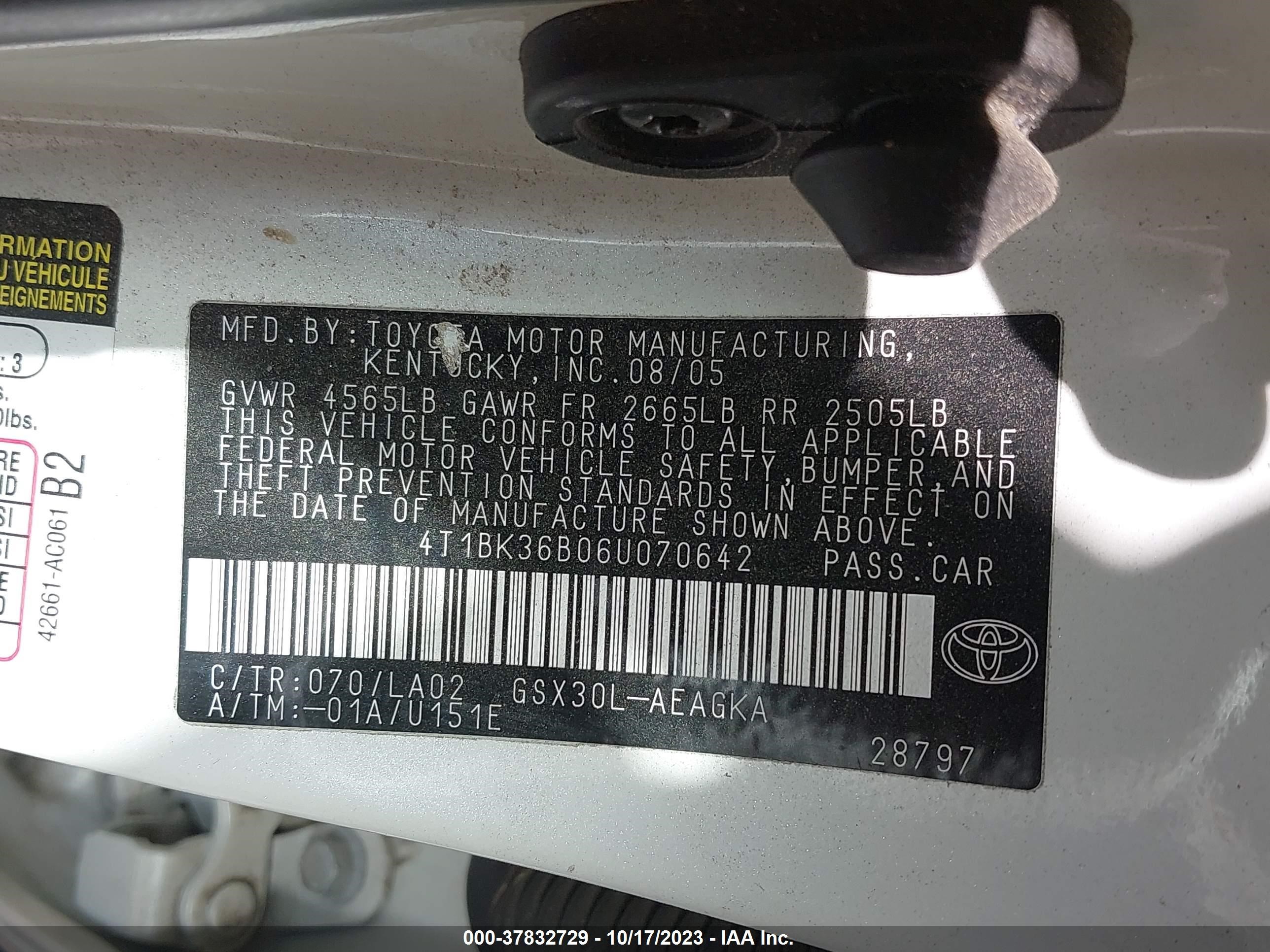 Photo 8 VIN: 4T1BK36B06U070642 - TOYOTA AVALON 