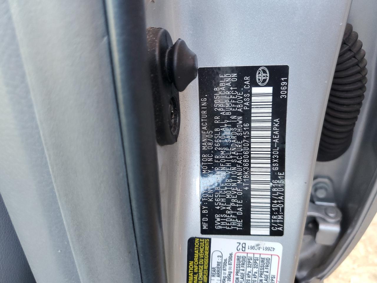 Photo 12 VIN: 4T1BK36B06U071516 - TOYOTA AVALON 