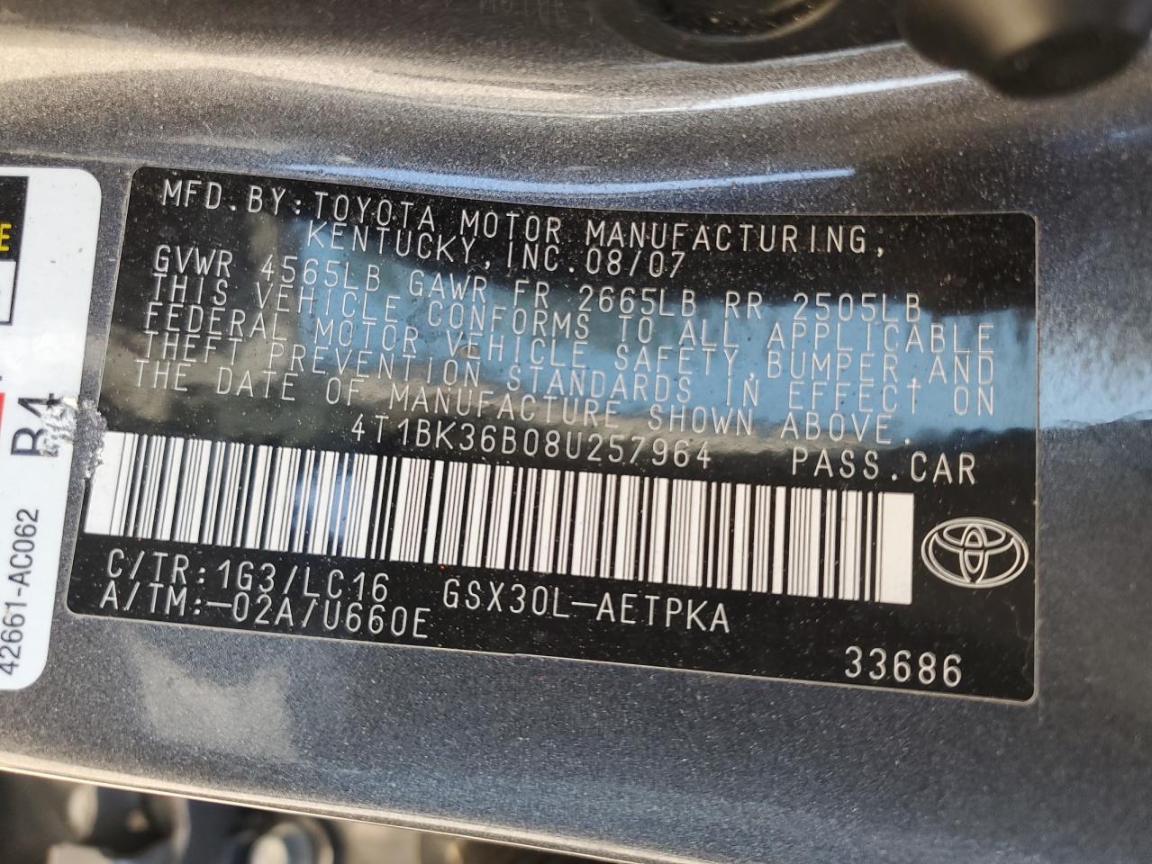 Photo 11 VIN: 4T1BK36B08U257964 - TOYOTA AVALON 