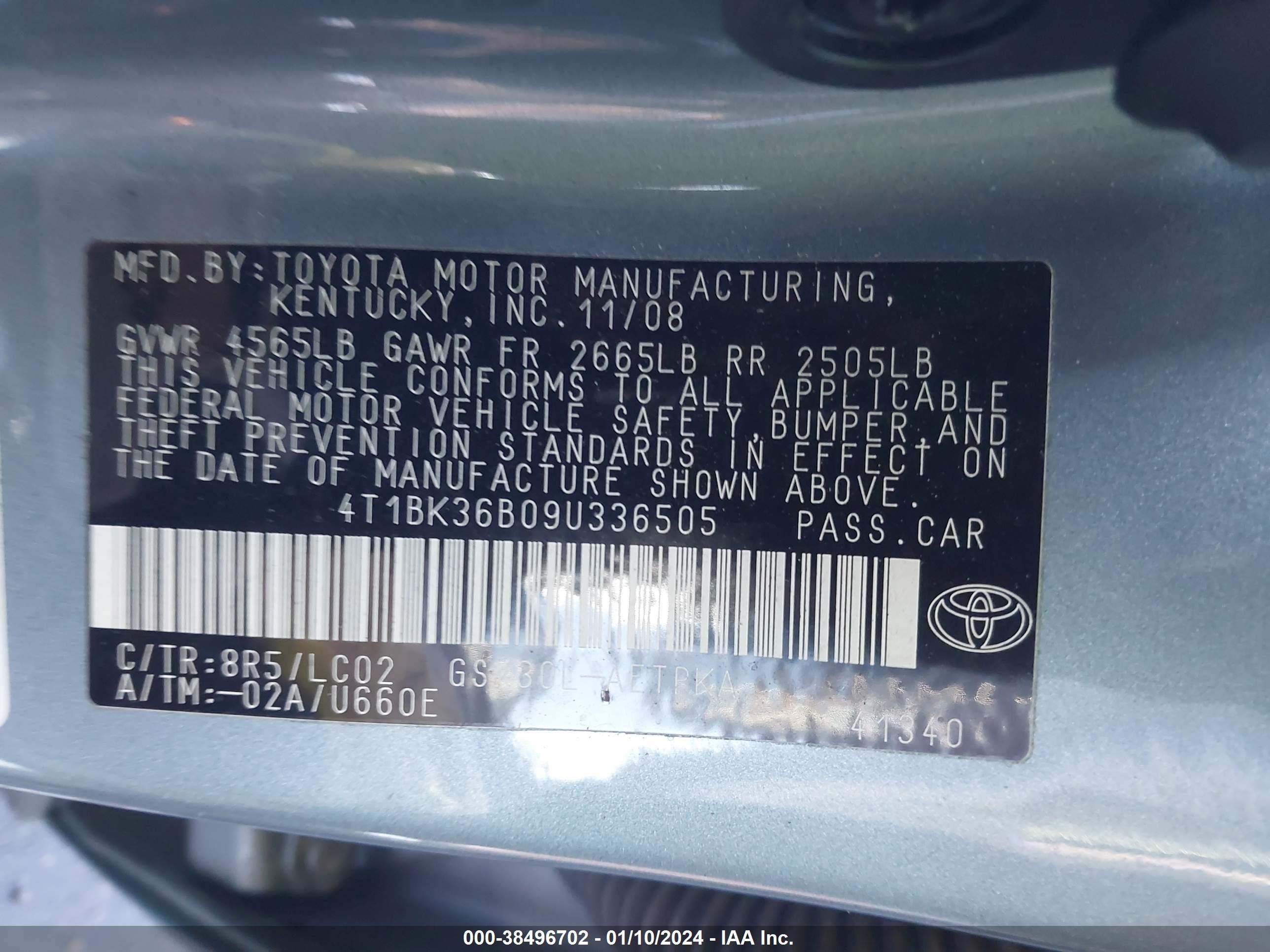 Photo 8 VIN: 4T1BK36B09U336505 - TOYOTA AVALON 