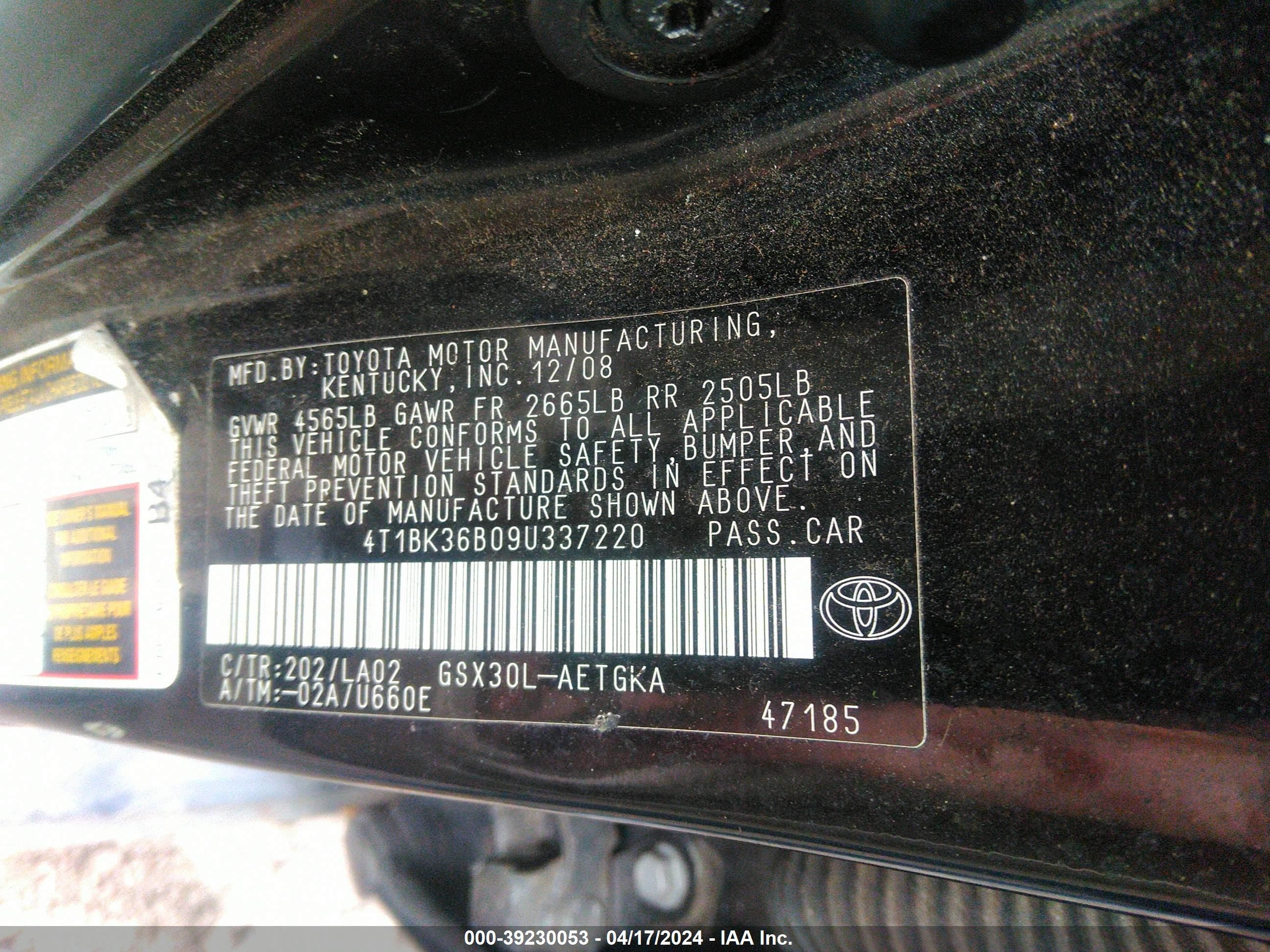 Photo 8 VIN: 4T1BK36B09U337220 - TOYOTA AVALON 