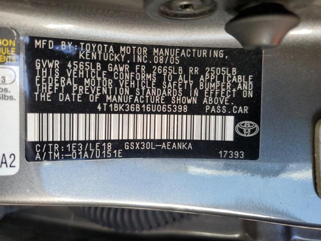 Photo 11 VIN: 4T1BK36B16U065398 - TOYOTA AVALON XL 