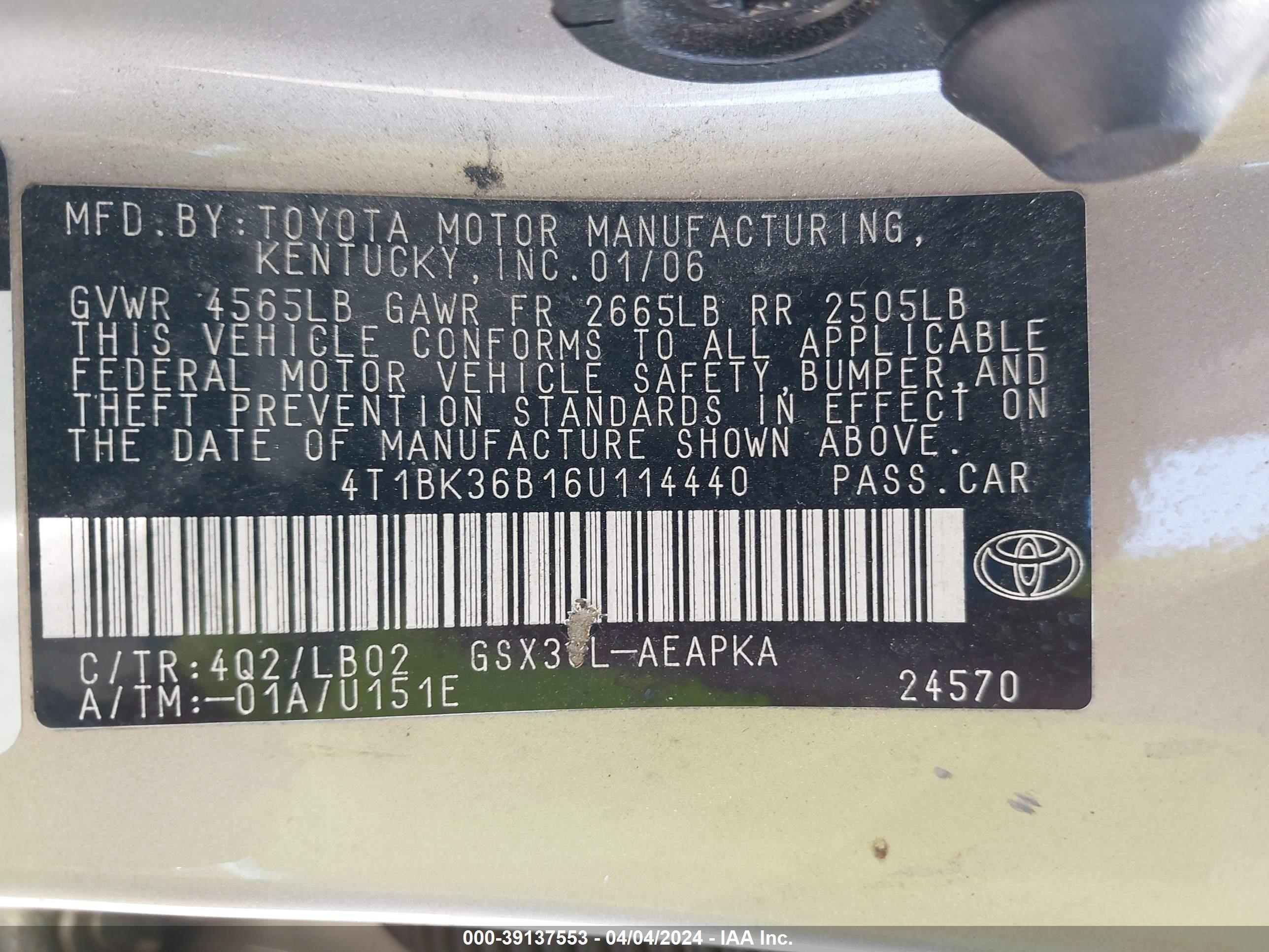 Photo 8 VIN: 4T1BK36B16U114440 - TOYOTA AVALON 