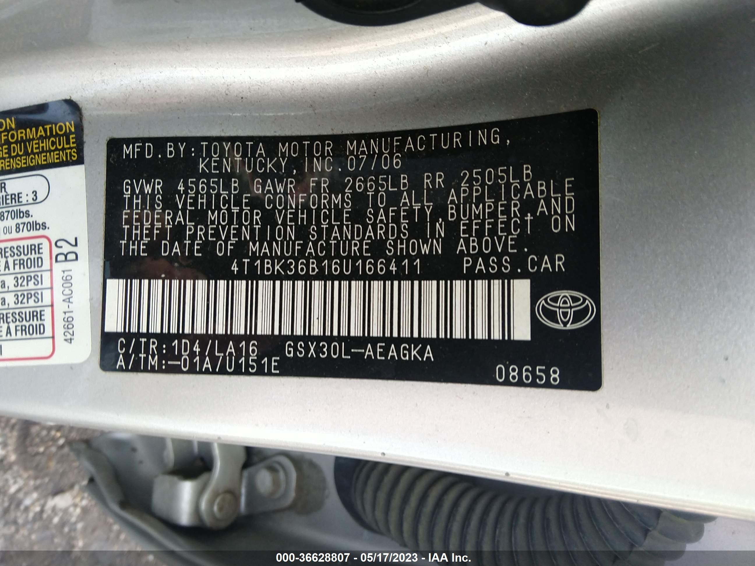 Photo 8 VIN: 4T1BK36B16U166411 - TOYOTA AVALON 