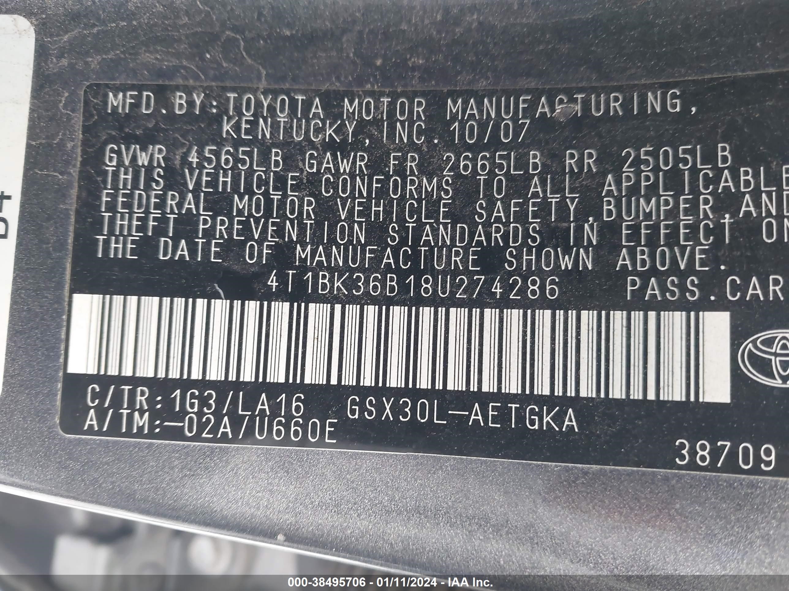 Photo 8 VIN: 4T1BK36B18U274286 - TOYOTA AVALON 