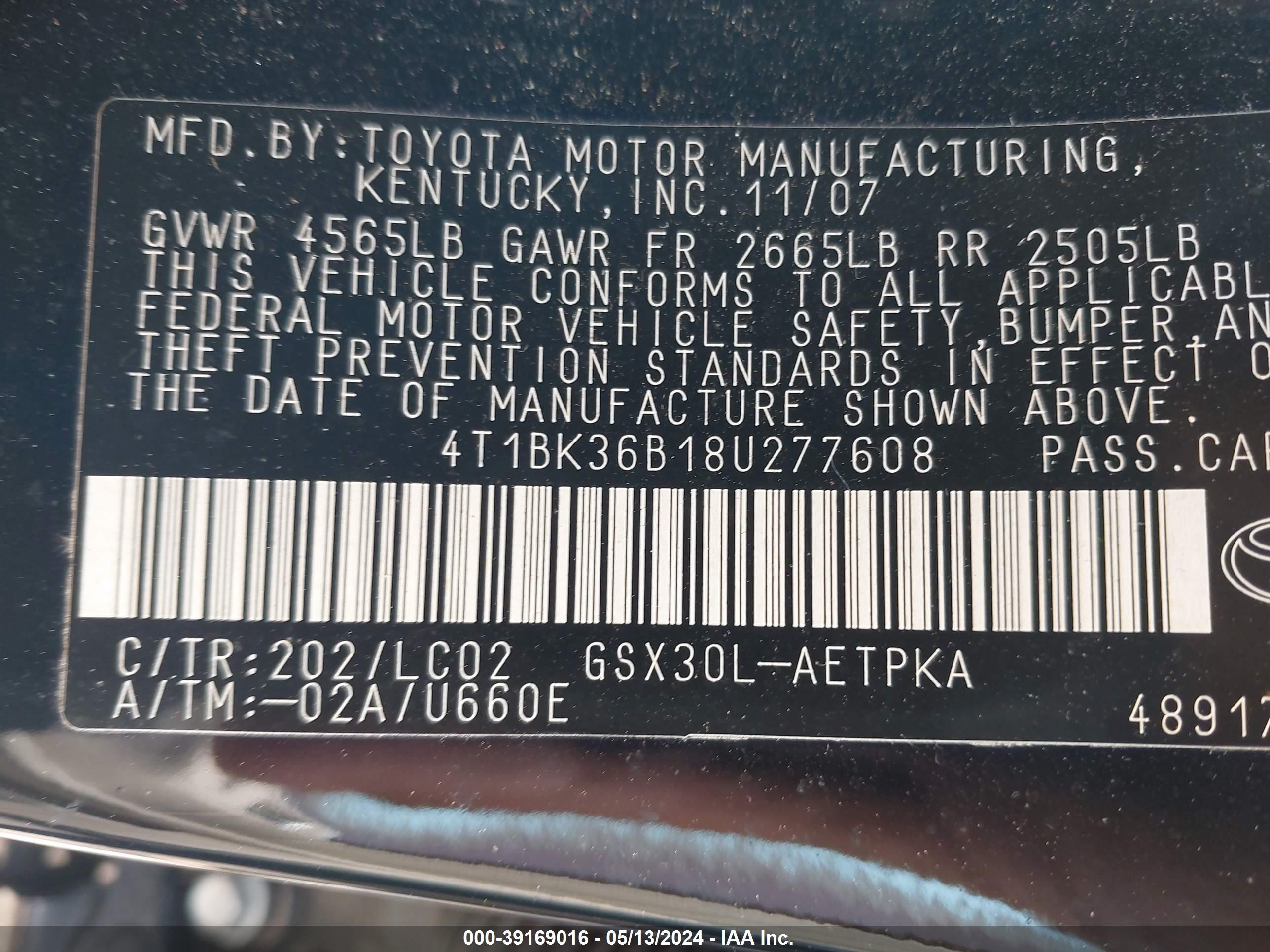 Photo 8 VIN: 4T1BK36B18U277608 - TOYOTA AVALON 