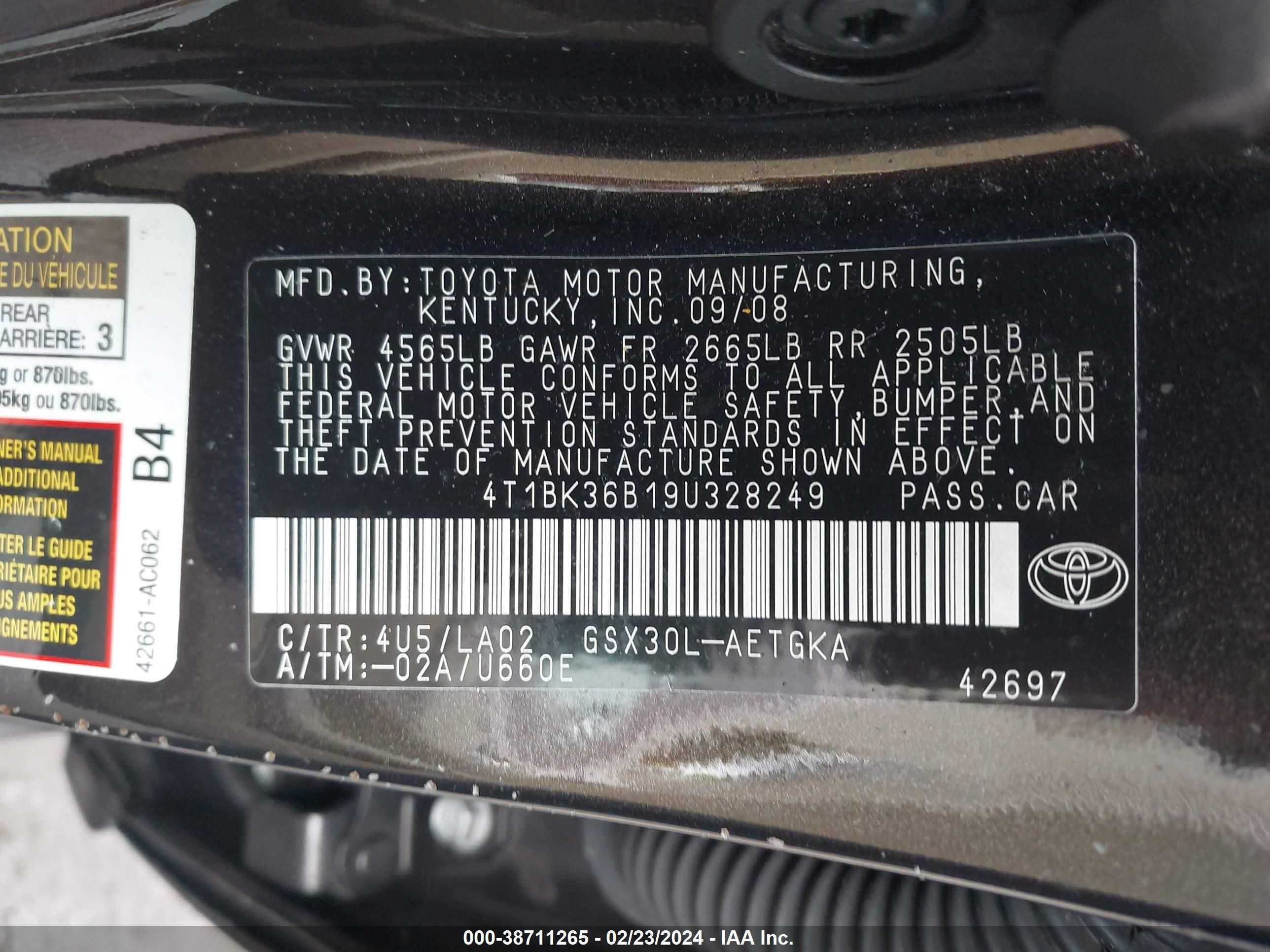 Photo 8 VIN: 4T1BK36B19U328249 - TOYOTA AVALON 