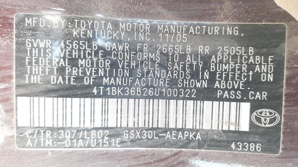 Photo 2 VIN: 4T1BK36B26U100322 - TOYOTA AVALON 