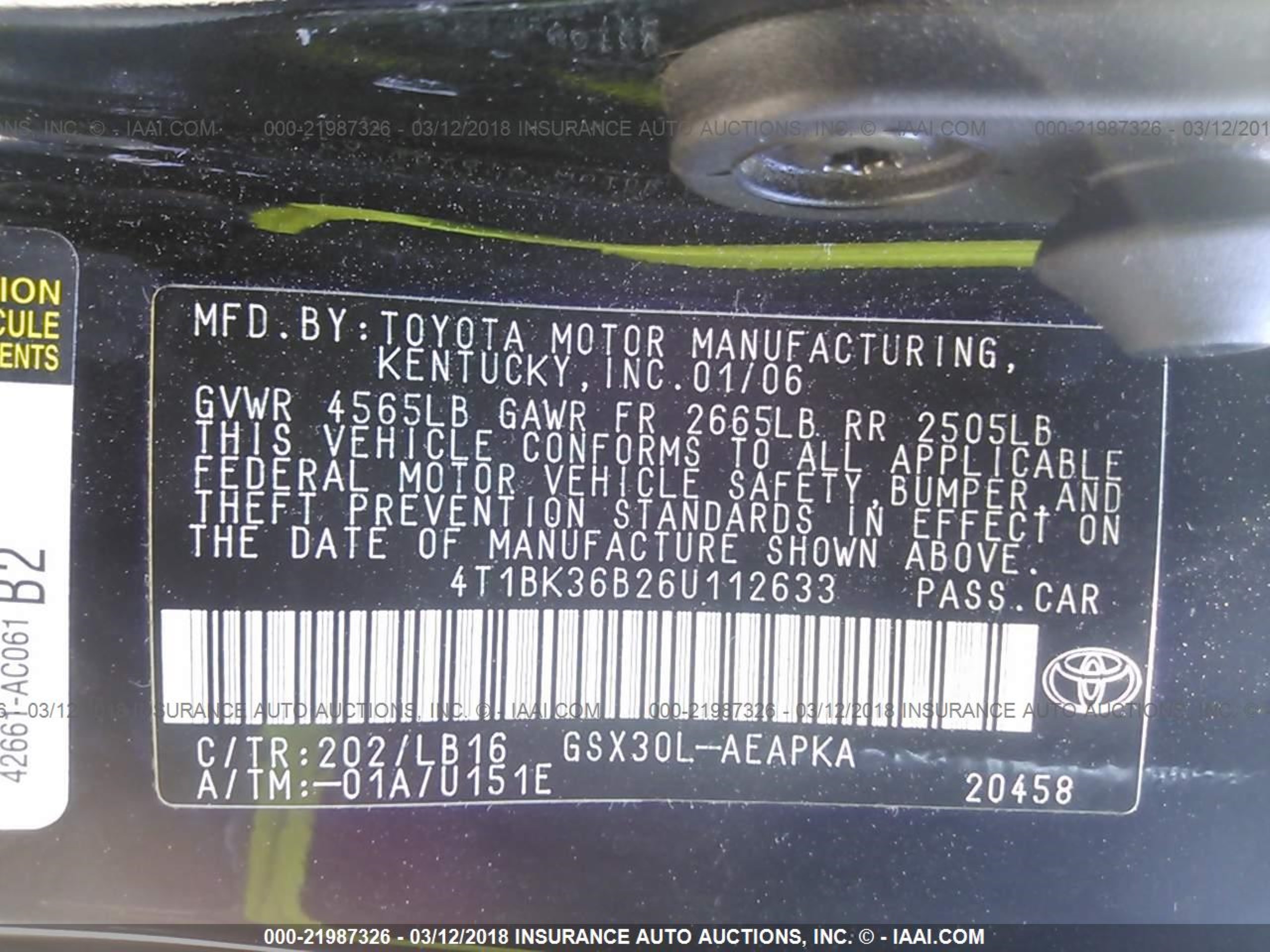 Photo 8 VIN: 4T1BK36B26U112633 - TOYOTA AVALON 