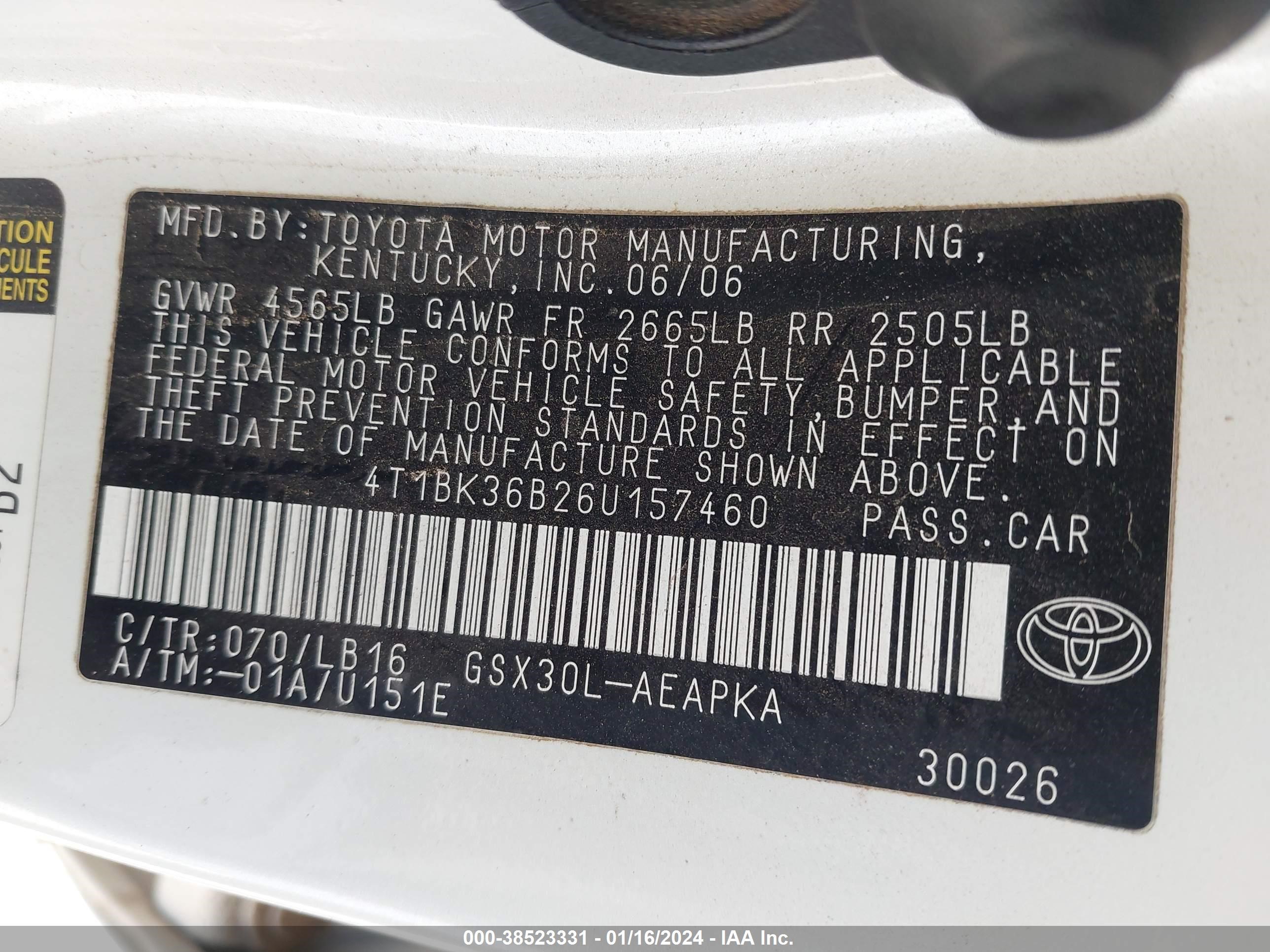 Photo 8 VIN: 4T1BK36B26U157460 - TOYOTA AVALON 