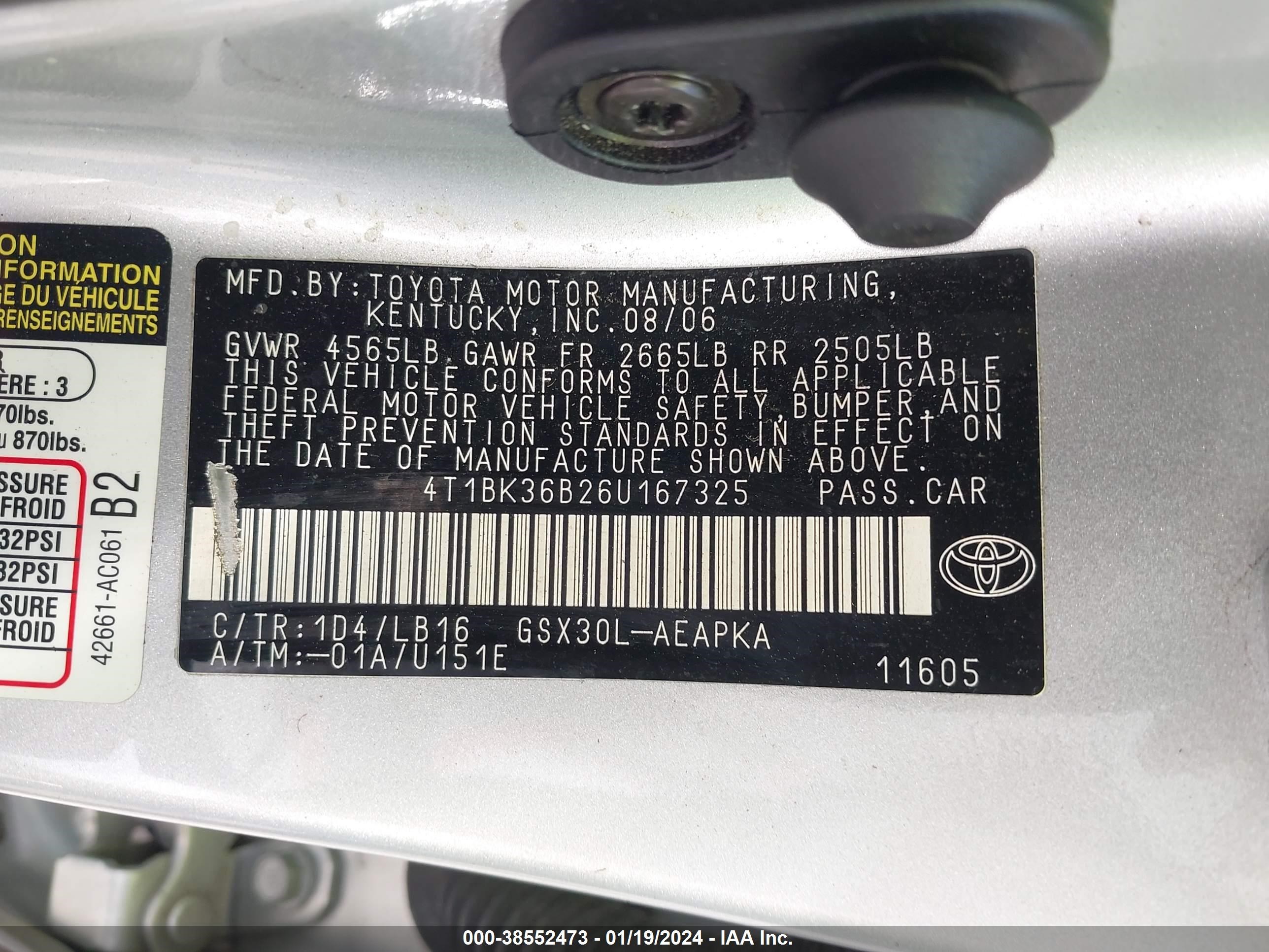 Photo 8 VIN: 4T1BK36B26U167325 - TOYOTA AVALON 