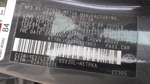 Photo 1 VIN: 4T1BK36B28U311863 - TOYOTA AVALON 